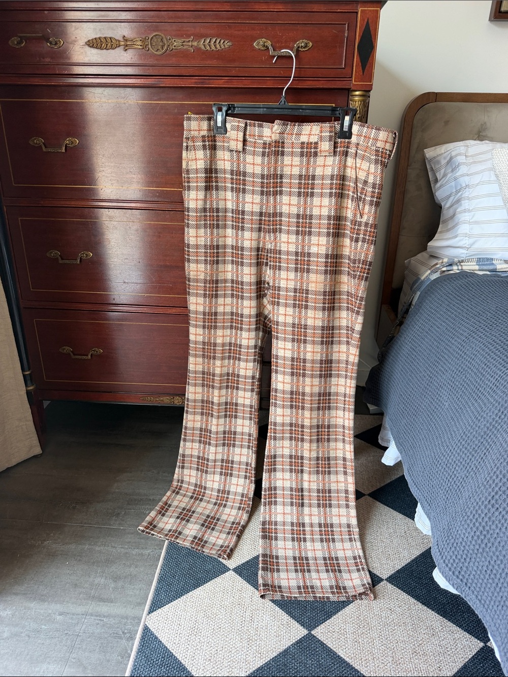 Men's 1970s Plaid Pants in Brown & Cream